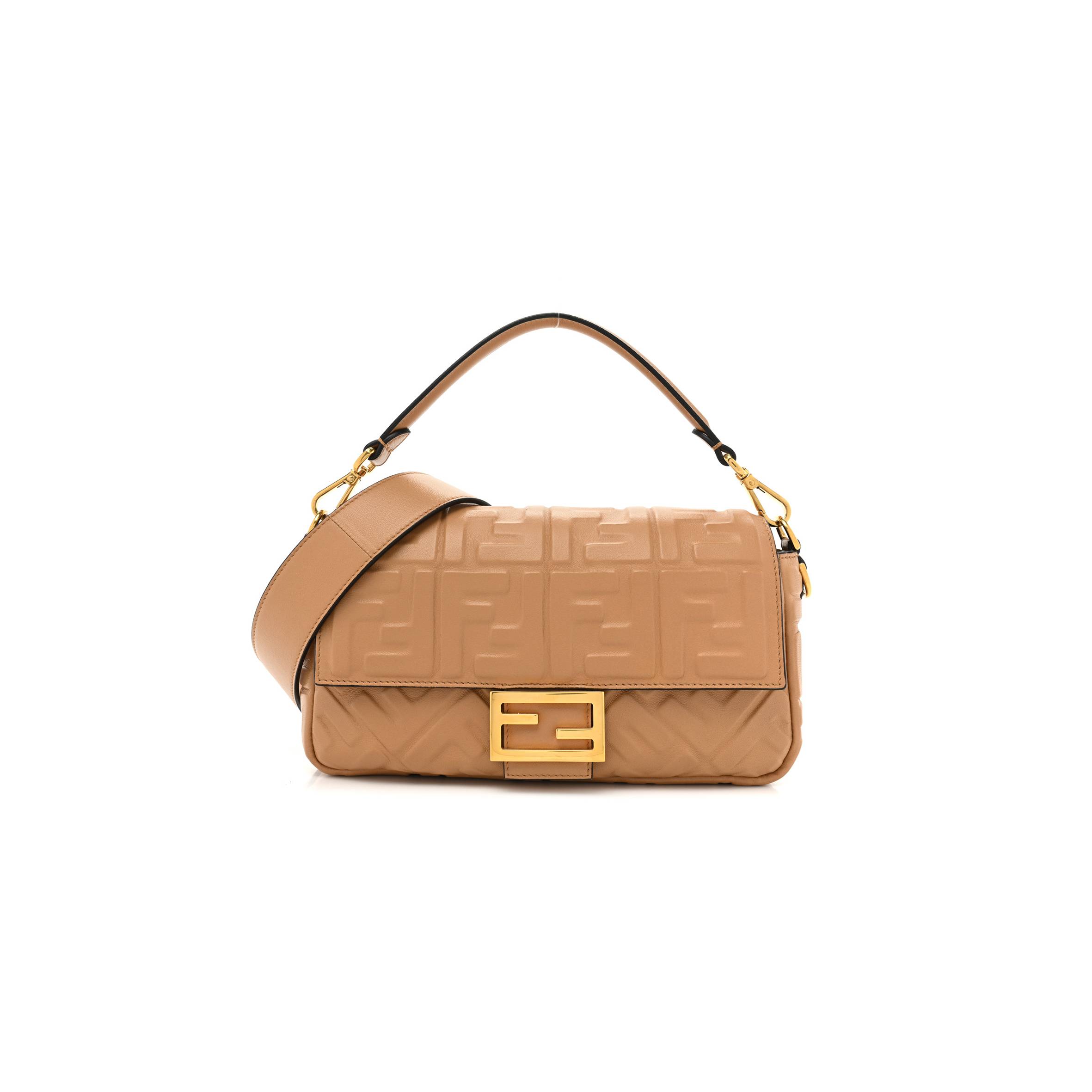 FENDI NAPPA FF 1974 EMBOSSED BAGUETTE MIELE SCURO (27*16*5cm)