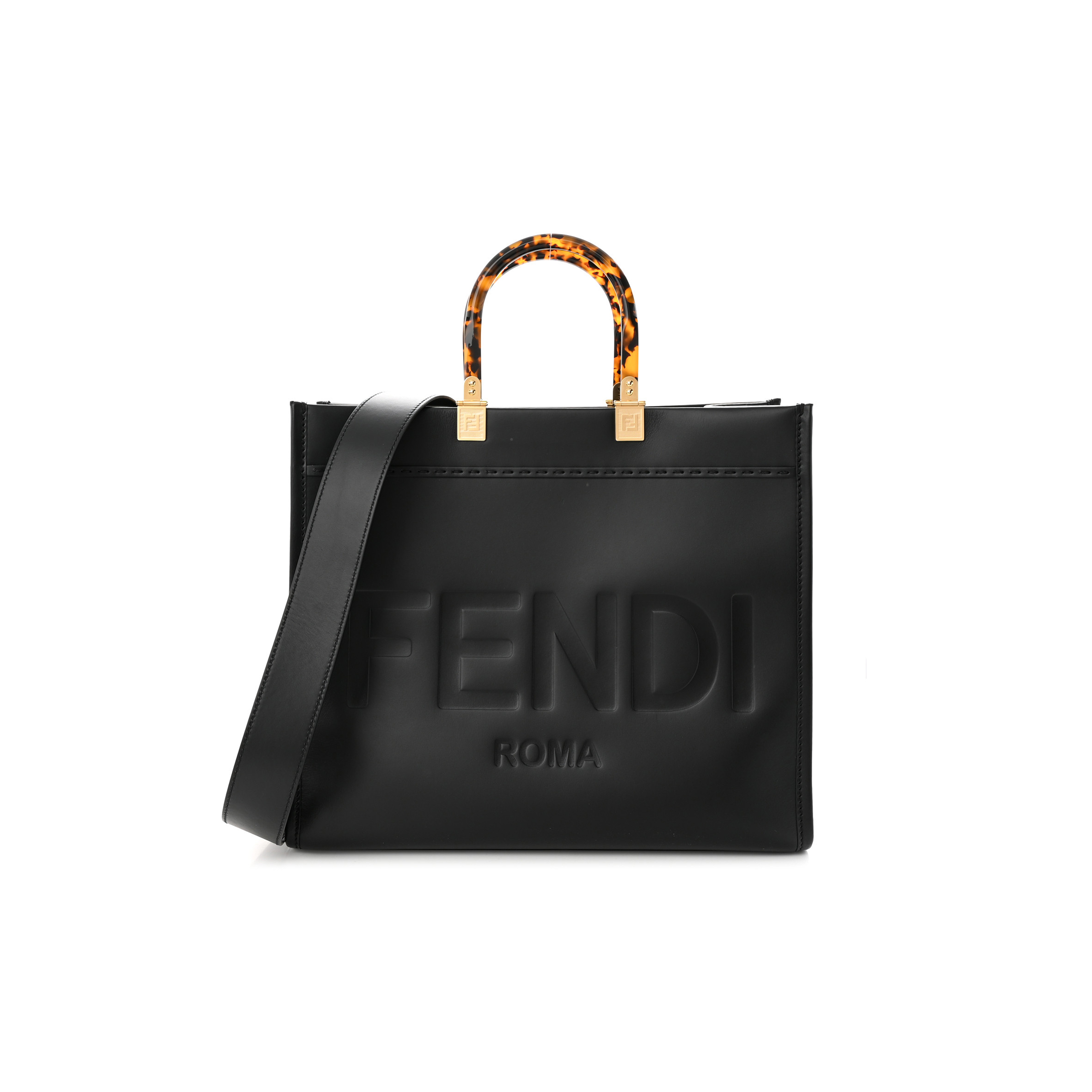 FENDI VITELLO KING PLEXIGLASS MEDIUM FENDI SUNSHINE SHOPPER TOTE BLACK (36*30*15cm)