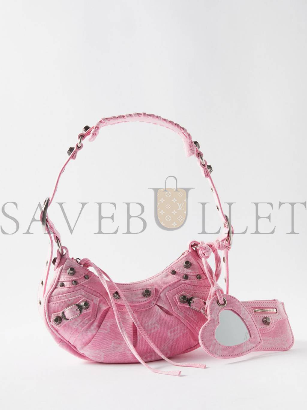 BALENCIAGA PINK LE CAGOLE XS LOGO-PRINT DENIM SHOULDER BAG MATCHESFASHION US (25.6*11.4*7.3cm)