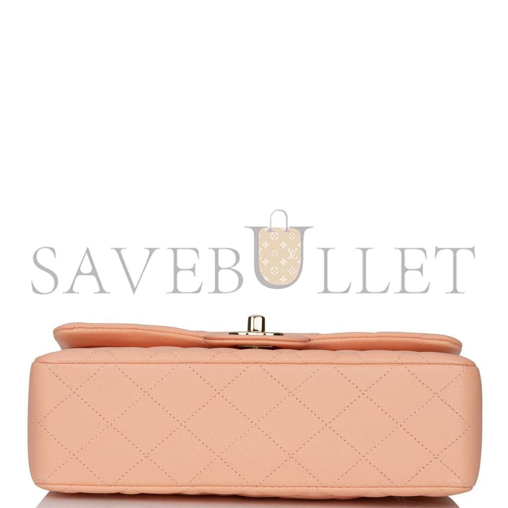 CHANEL SMALL CLASSIC DOUBLE FLAP PEACH LAMBSKIN LIGHT GOLD HARDWARE (23*13*6cm)