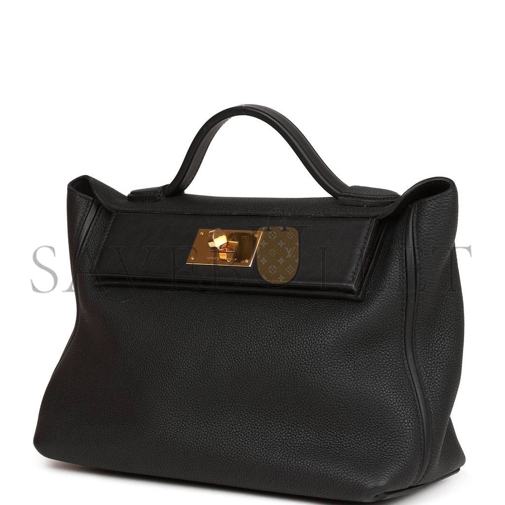 HERMES 2424 BAG 29 BLACK TOGO AND SWIFT GOLD HARDWARE (29*24*15cm)