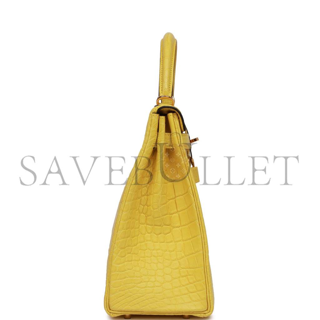 HERMES SPECIAL ORDER (HSS) KELLY RETOURNE 32 MIMOSA MATTE ALLIGATOR GOLD HARDWARE (32.*23*10.5cm)