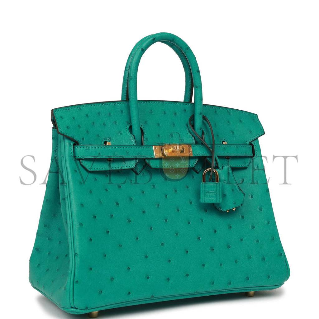 HERMES BIRKIN 25 VERT VERONE OSTRICH GOLD HARDWARE HANDMADE (25cm)