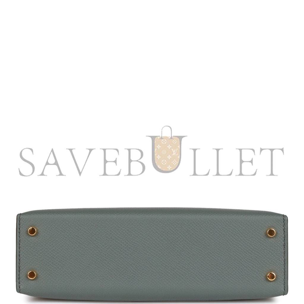 HERMES MINI KELLY SELLIER 20 VERT AMANDE EPSOM GOLD HARDWARE (19*12*5.5cm)