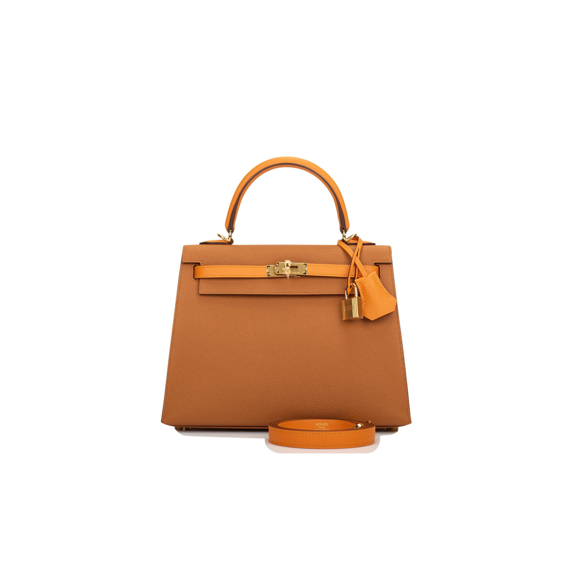 HERMES SPECIAL ORDER (HSS) KELLY SELLIER 25 GOLD AND APRICOT EPSOM GOLD HARDWARE HANDMADE (25*17*7cm)