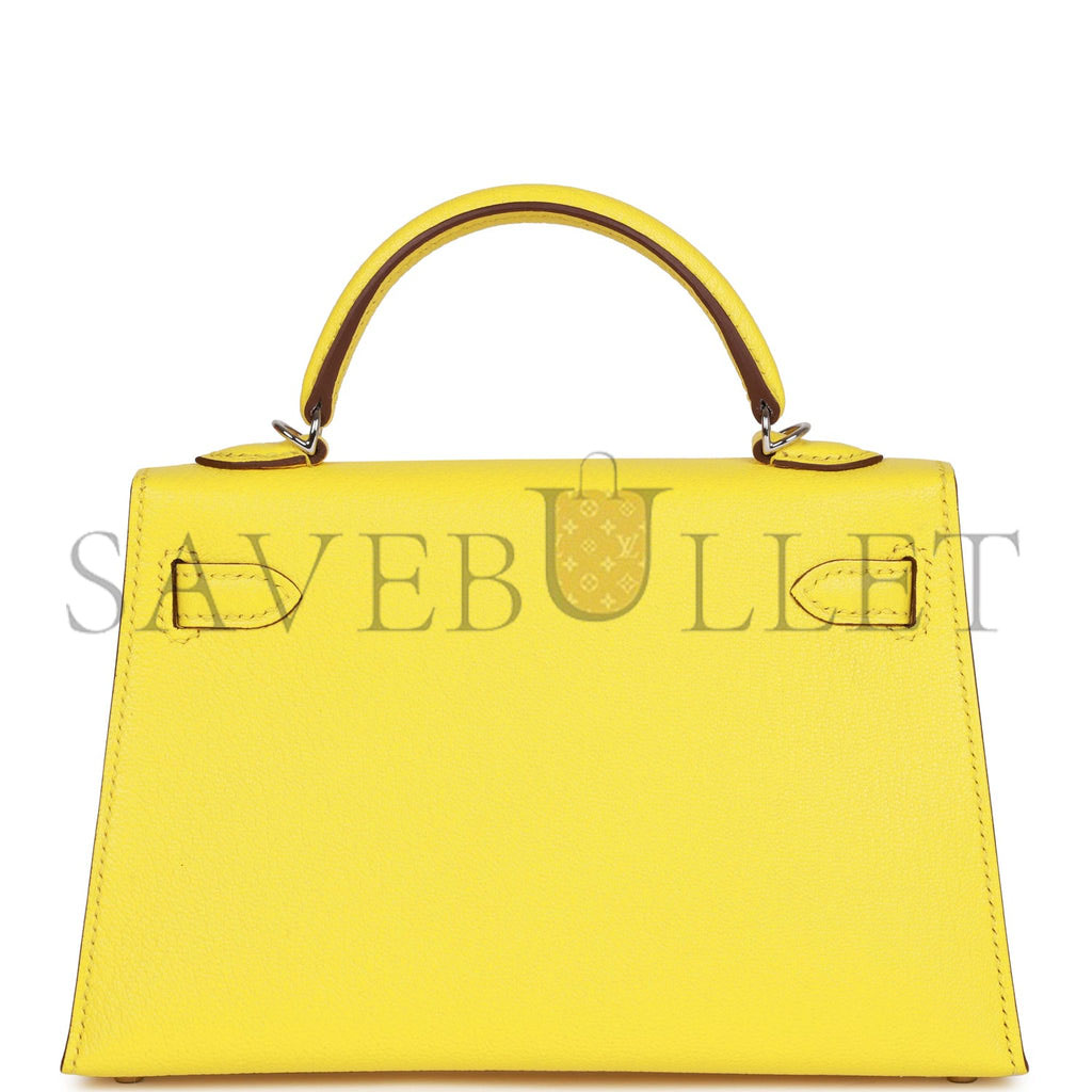 HERMES MINI KELLY SELLIER 20 JAUNE CITRON CHÈVRE PALLADIUM HARDWARE (19*12*5.5cm)