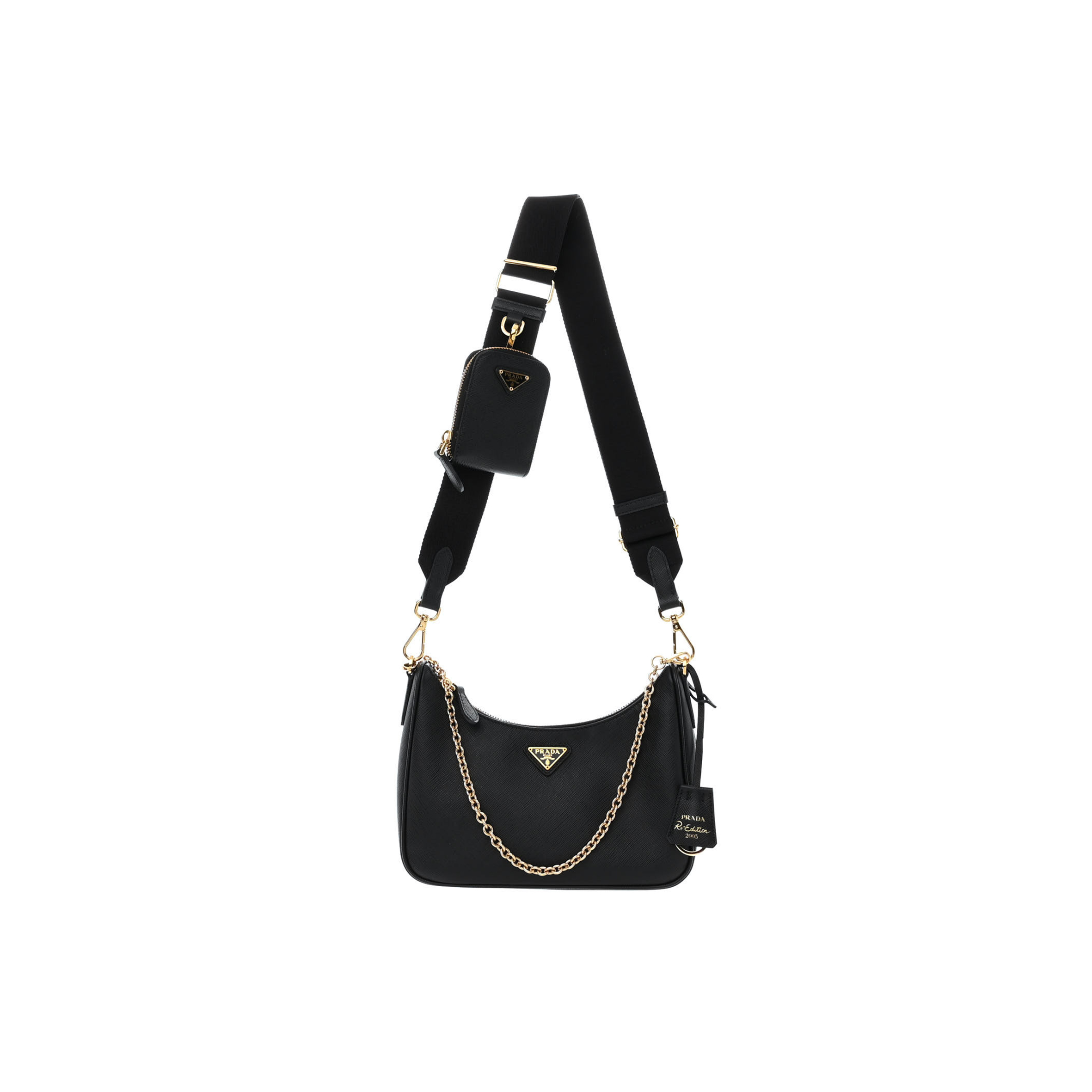 PRADA SAFFIANO LUX RE-EDITION 2005 SHOULDER BAG BLACK (22*17*6cm)