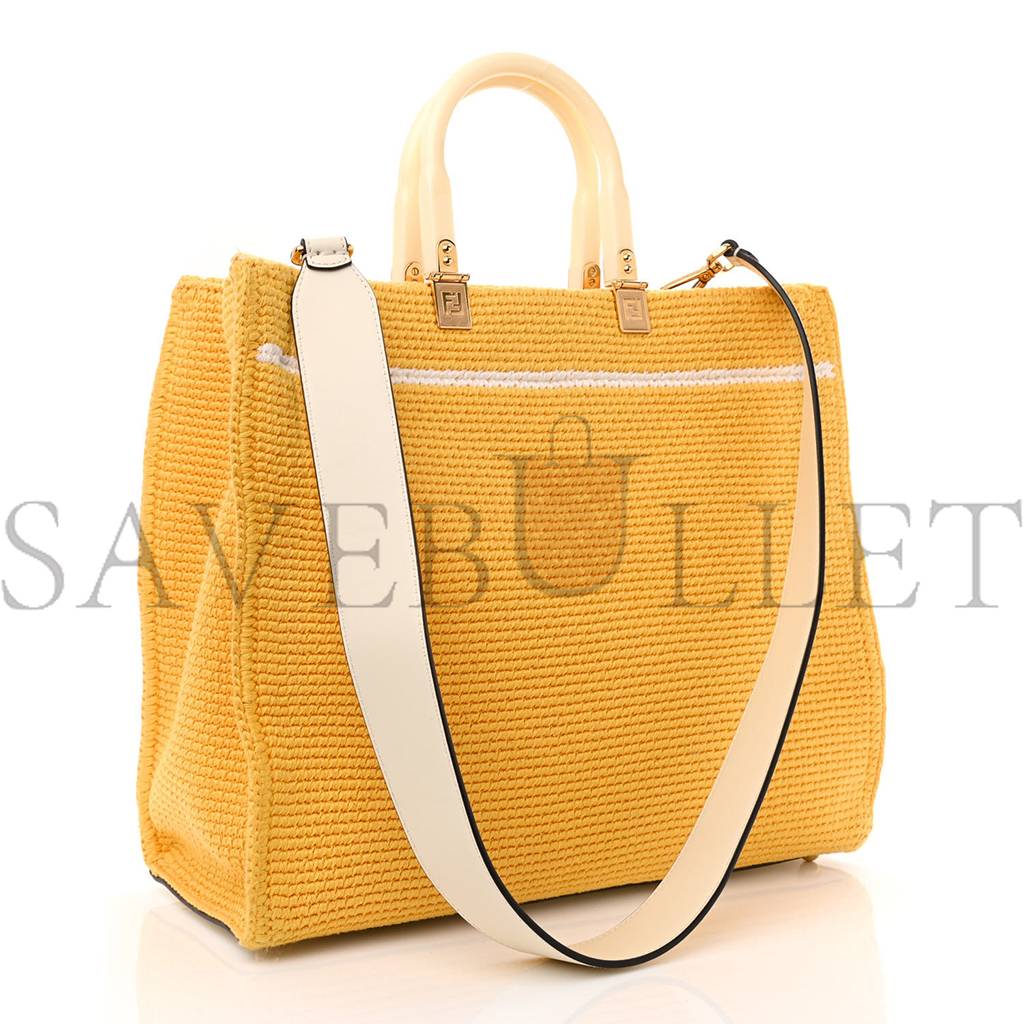 FENDI CROCHET VITELLO KING LOGO PLEXIGLASS MEDIUM FENDI SUNSHINE SHOPPER TOTE MIMOSA PANNA (36*31*15cm)