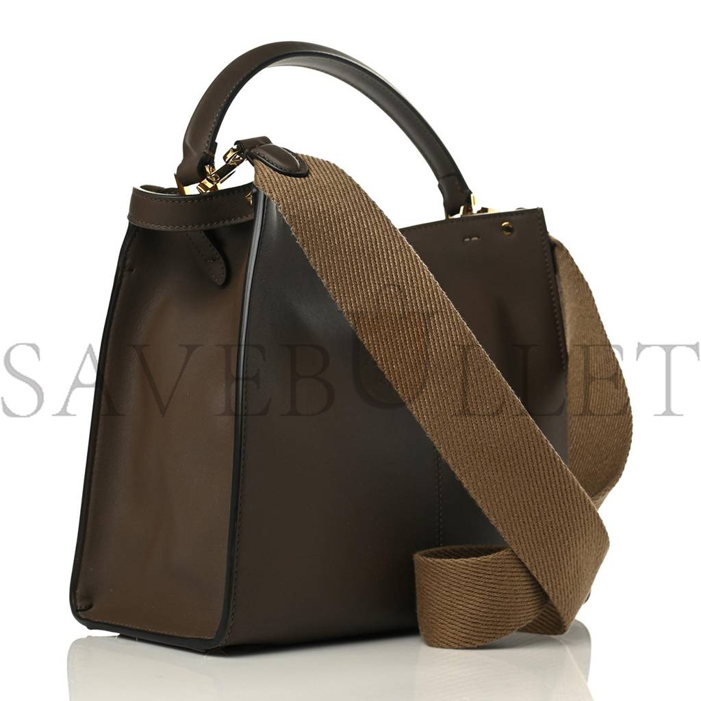 FENDI VITELLO SETA GLAZED FABRIC FF 1974 MEDIUM PEEKABOO X-LITE MAYA MOGANO PANNA (30*25*15cm)