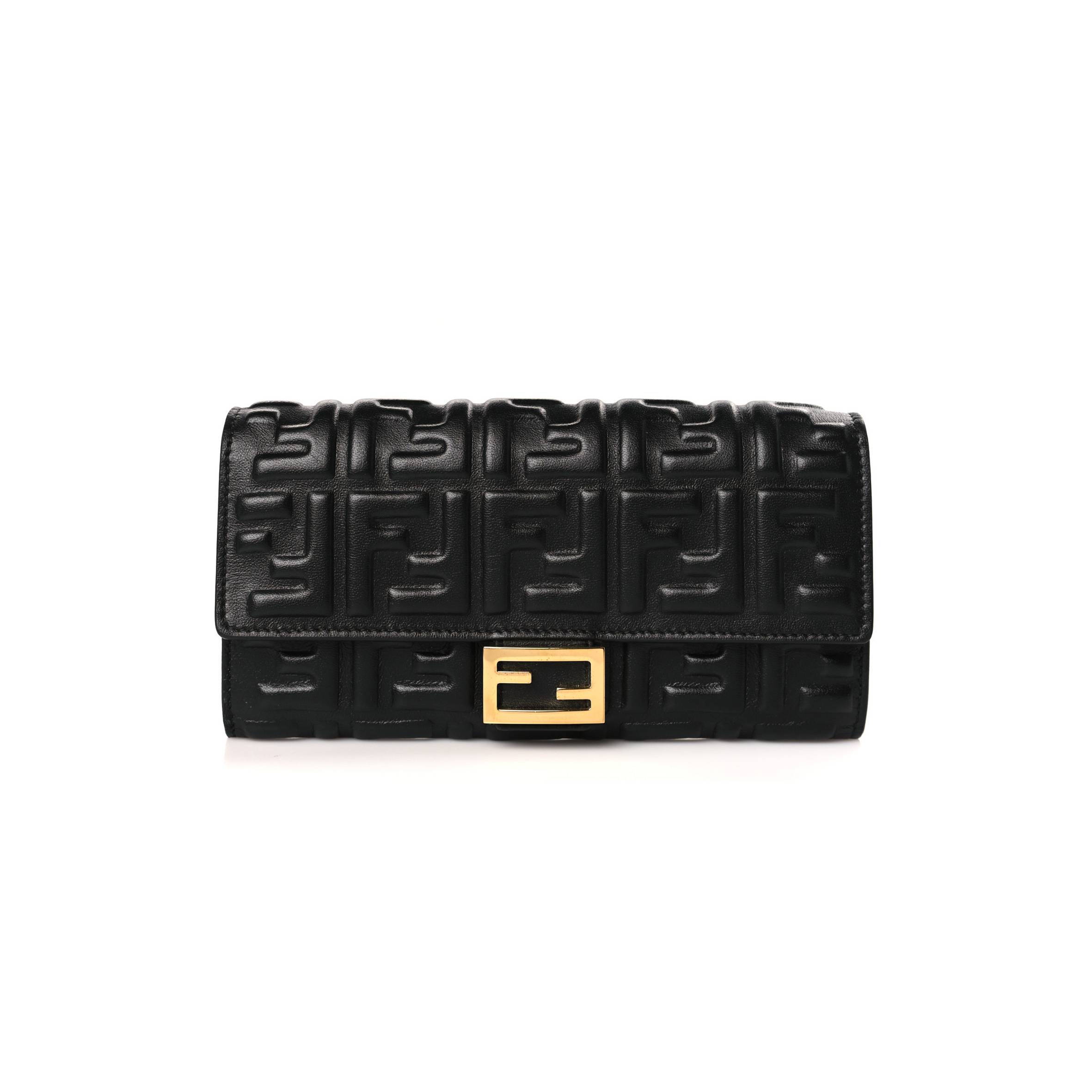 FENDI NAPPA FF EMBOSSED CONTINENTAL WALLET BLACK (19*10*3cm)